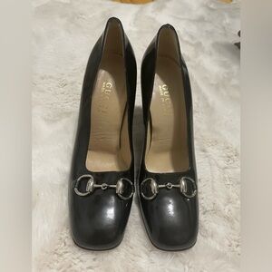 GUCCI Horsebit Black Patent Heels